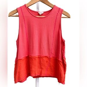 New POL Oversized Women's Sleeveless Distressed Coral & Pink Tank